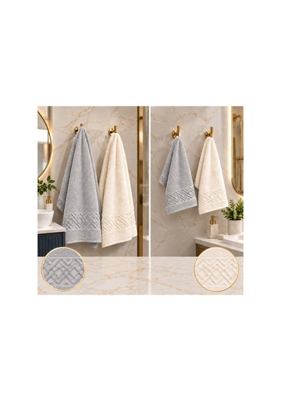 4 İü Hamam Seti 50x90 Ve 70x140 Pamuk Jakarlı Gri - Krem