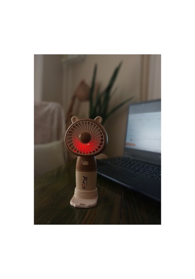 Led Işıklı Şarjlı Mini Vantilatör Telefon Standlı Usb Taşınabilir El Ve Masaüstü Fanı Bej