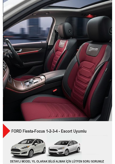 Titanyum Serisi Lüks Keten Oto Koltuk Kılıfı - Ford Focus-fiesta İle Uyumlu Bordo