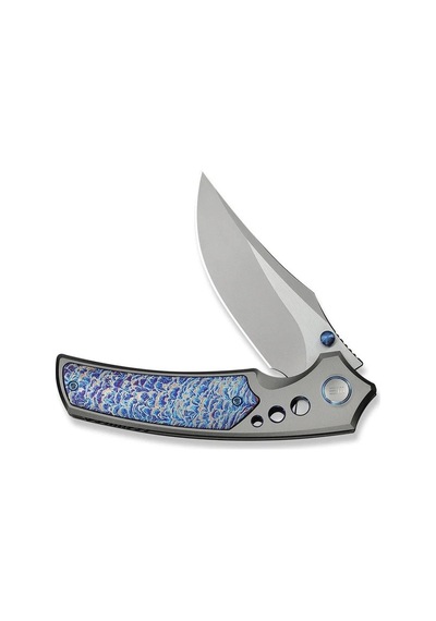 We Knife Skynix Gray Titanium Handle With Flamed Titanium Inlay Stonewashed Bohler M390 Blade Satin Flat Kamp Çakı Gri