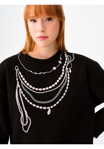 Long Crop Kadın Sweatshirt Siyah