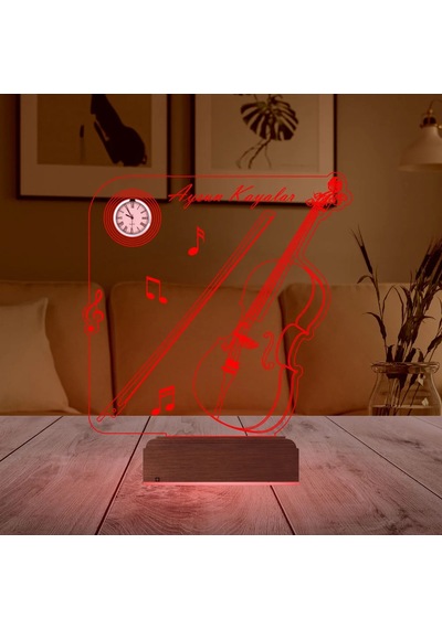 Luvivia Keman Müzik Nota Müzisyen Hediye Kişiye Özel Metal Saatli 3d Lamba - Masa Gece Lambası