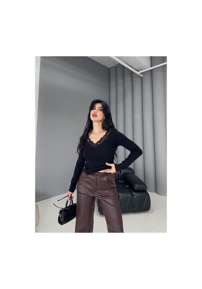 Dima Fashion Dantel Detaylı Bluz Siyah