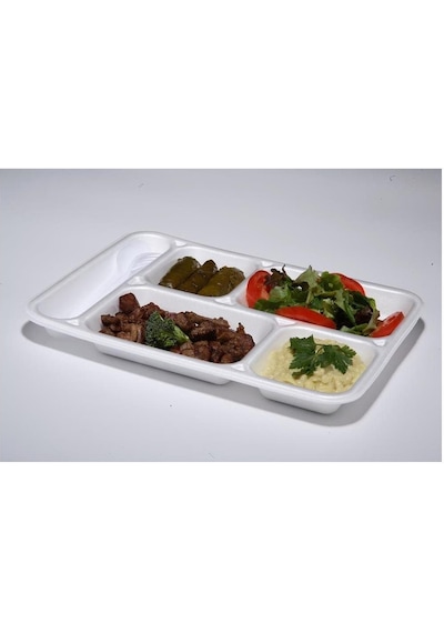 Dağyüce Tek Kullanımlık Köpük 5 Bölmeli Tabldot Köpük Tabak - 26.5x35 Cm. - 10 Adetlik 3 Paket