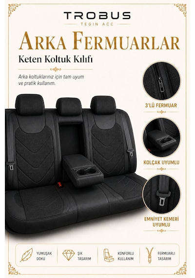 Kia Venga 2012 2013 2014 2015 Uyumlu Leosport Serisi Siyah Oto Koltuk Kılıfı