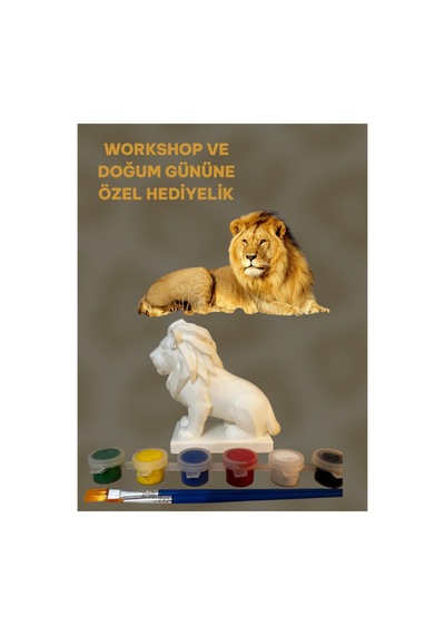 3d Aslan-lion Figür Boyama Seti - Kendin Boya Hobi Ve Etkinlik Seti - Akrilik Boya + 2 Fırça