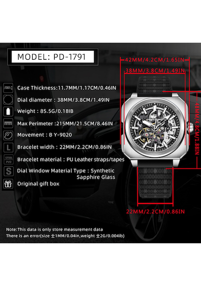 Pd-1791 Erkek 42mm Su Geçirmez By-9020 Otomatik Mekanik Saat Safir Kristal Işıklı Spor Saat Gümüş