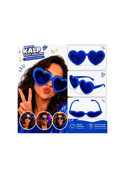 Mega Boy Mavi Kalp Parti Gözlüğü Çok Renkli