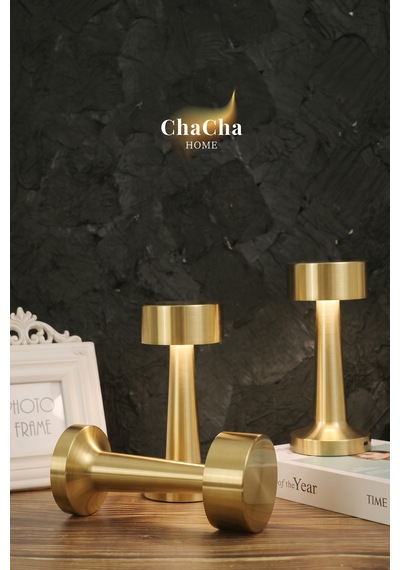 Chacha Home Nova Metal Led Masa Lambası 22x10 Cm - Modern Silindir Başlıklı Lüks Dekoratif Abajur Gold