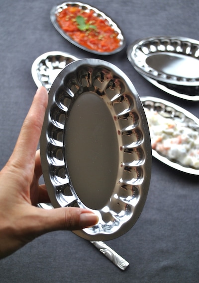 2'li Çelik Dilimli Küçük Kayık Tabak Dilimli Kayık Tabağı Mini Meze Kahvaltı Sunum Kase 18x11 Cm Çelik