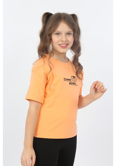 Toontoy Kids Toontoy Kız Çocuk Dreamy Garden Nakışlı Tişört Oranj