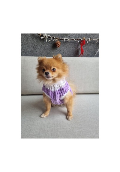 Lila Renk El Örgüsü Kadife Kedi Köpek Kıyafeti Köpek Giysisi Sweatshirt Kazak Toppo11