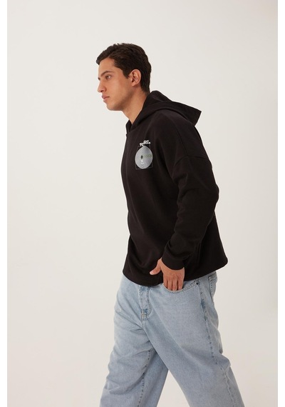 Erkek Oversize Baskılı Sweatshirt Siyah