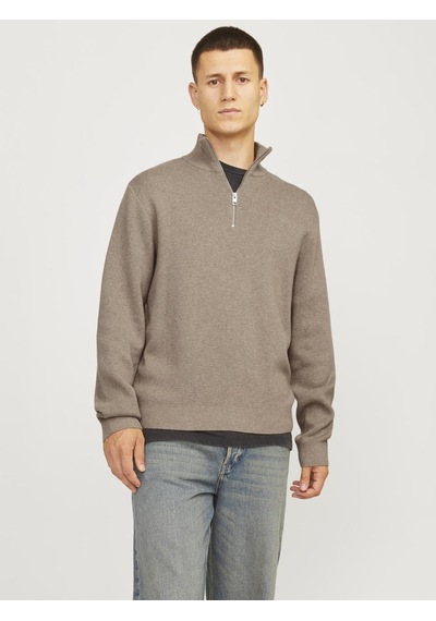 Jack & Jones Erkek Yarım Fermuarlı Örme Kazak - Milano Greige Çok Renkli