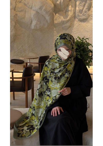 Qalortex Scarf Pamuklu Garden Desen Şal-zeytin Yeşili