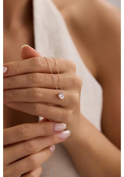 925 Ayar Gümüş Rose Kaplama Minimal Tasarım Kalp Kolye Rose Gold