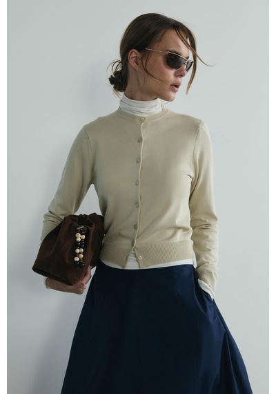 Suud Collection Bej Lea Triko Hırka