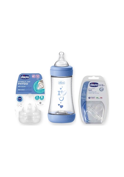 Chicco Beslenme Başlangıç Seti 3 Parça: Biberon + Emzik + Biberon Emziği - Mavi