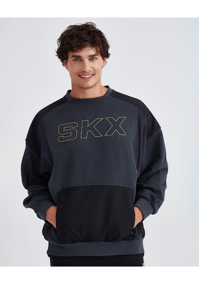Skechers M Lw Fleece Crew Neck Sweatshirt Erkek Dark Gray Sweatshirt S232277-040