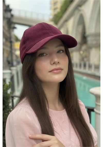 Mollycrush Kadın Mevsimlik Fitilli Kadife Bordo Şapka Günlük Ayarlanabilir Beyzbol Kep Bordo