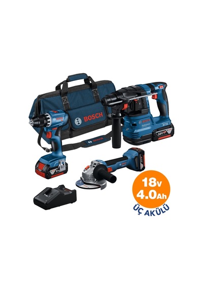 Bosch Professional GSR 18V-45 + GWS 18V-8 + GBH 18V-22 3x4.0AH Akülü Kombo Kit + 52 Parça El Aleti Seti + Toko Hobi-2 502 Parça Çok Amaçlı Set