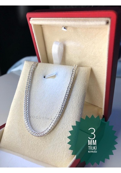 3mm Gümüş Beyaz Parlak Tilki Kuyruğu Zincir Işıklı Kutuda Sevgiliye Eşe Babaya Erkek Kolye