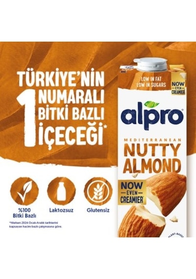1 L Laktozsuz Vegan Badem Sütü