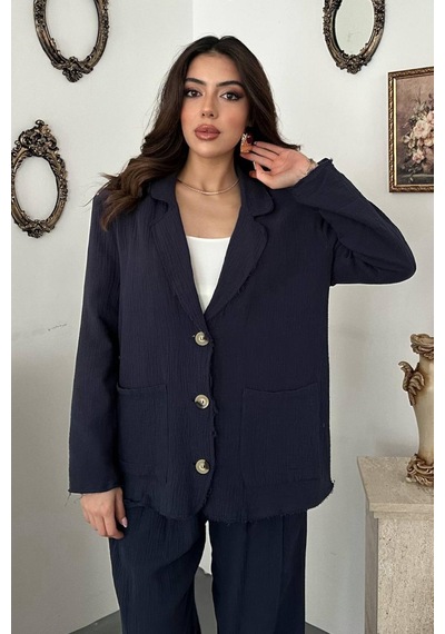 Lacivert Oversize Müslin Takım