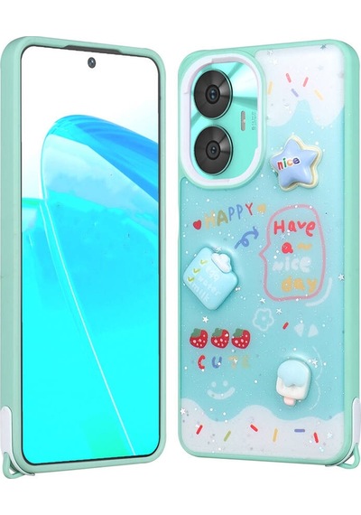 Realme C55 4g İle Uyumlu Kılıf Parlayan Sıvılı Simli Kabartma Figürlü Kapak