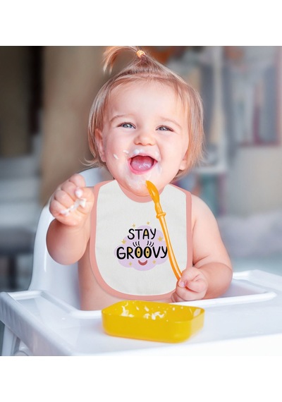 Bk Kids Stay Groovy Tasarımlı Pembe Bebek Mama Önlüğü Pembe