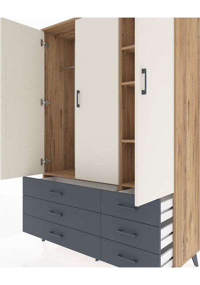 Hyperion Dolap 5 Raflı 6 Çekmeceli Tek Askılı 132x44x195 Çam-aytaşı/antrasit Aytası/antrasıt Hyperion Dolap 5 Raflı 6 Çekmeceli Tek Askılı 132x44x195 Çam-aytaşı/antrasit Aytası/antrasıt