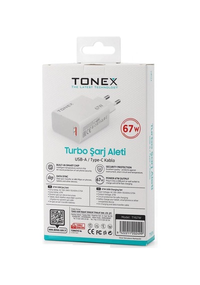 Tonex 67w Turbo Başlık Usb Kablo Şarj Seti Turbo Şarj Saniye Sayar 67w 6a - Ty67w