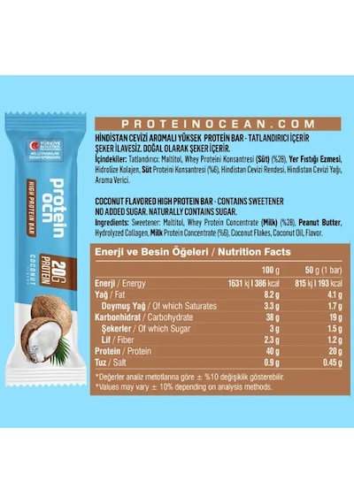 Proteinocean Hindistan Cevizi Aromalı Yüksek Protein Bar 50 G 2 Adet