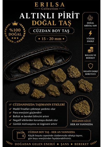 Sertifikalı Altınlı Pirit Cüzdan Taşı Kütle 15-20 Mm Doğal Taş Kütle Bereket Taşı