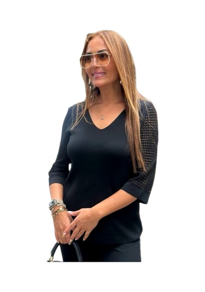 Lavella Kadın V Yaka Kol Fileli Kazak 12767 Bgl-st04222 Siyah