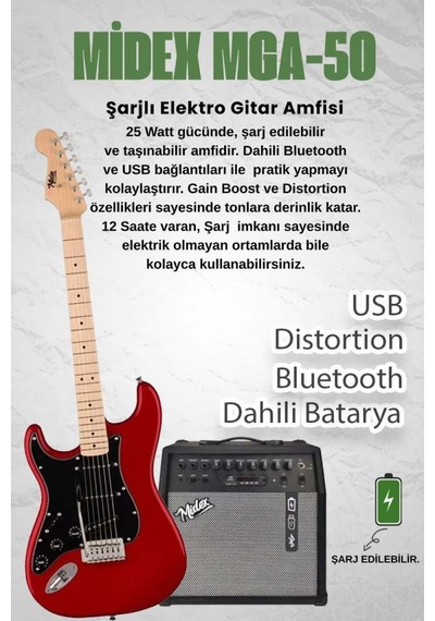 Midex Rph-31rd-50amp Solak Elektro Gitar 50w Amfili Full Set