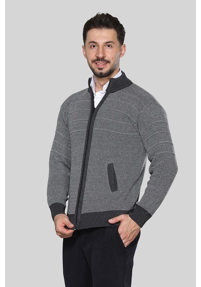 Kzctekstil Erkek Triko Akrilik Kalın Dokulu Klasik Fit Fermuarlı Cepli Kışlık Baba Hırka Antrasit