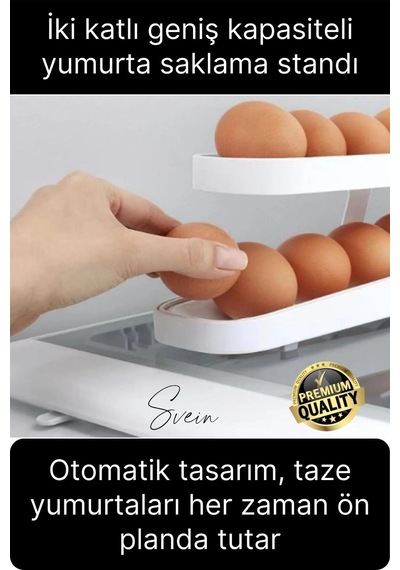 2 Katlı Pratik Yumurta Düzenleyici Buzdolabı Organizer Tutucu Otomatik Yuvarlanan Saklama Rafı Stand