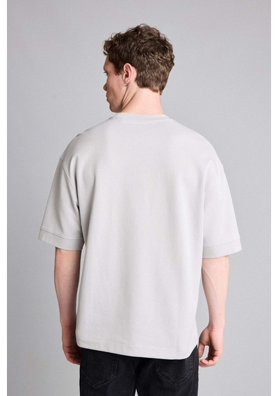 Defacto Loose Fit Bisiklet Yaka Kısa Kollu Ağır Kumaş Basic Açık Gri Tişört B4844ax26augr253 Gri-gr253