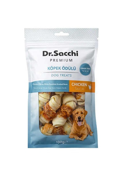 Dr.sacchi Premium Tavuk Sargılı Beyaz Sığır Derisi Düğüm Kemik Tahılsız Köpek Ödülü 2 8'li 100 Gr