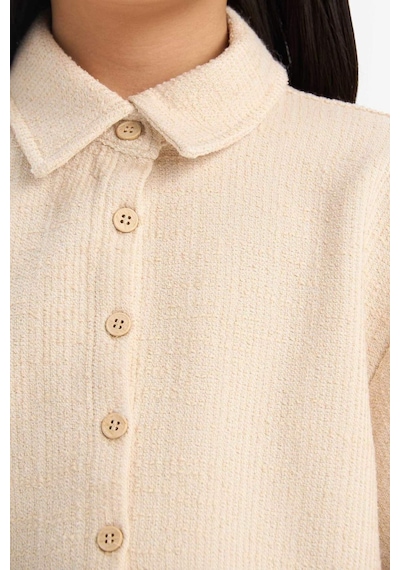 DeFacto Kız Çocuk Relax Fit Polo Yaka Basic Düz Selanik Kumaş Kısa Kollu Gömlek E1102A825SMBG286