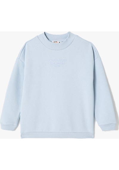 Koton Sweatshirt Şardonlu Dik Yaka Uzun Kollu Mavi 4wkg10281ak 4WKG10281AK640 Mavi