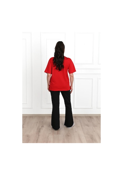 Kadın V Yaka Basic Büyük Beden T-shirt 1297-22 001