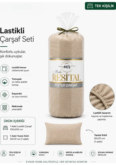 Resital Lastilki Çarşaf Seti Tek Kişilik Bej