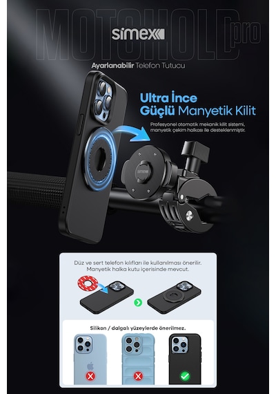 Simex Motosiklet, Bisiklet, Scooter, Atv Uyumlu 360 Gidon Bağlantılı, Tak Çıkar Telefon Tutucu St-213 Diğer