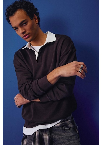 Defacto Boxy Fıt Polo Yaka Sweatshirt E6523AX24WN Kahve