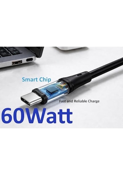 Type C-c Örgülü Şarj Kablosu, 1metre, 60watt Pd Hızlı Şarj, Remorax 1ad X 1metre Siyah