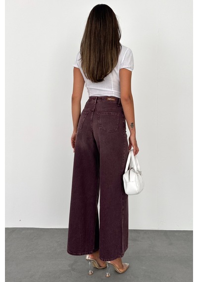 HLT Jeans Açık Bordo Kadın Wide Leg Jean %100 Pamuklu Yüksek Bel Palazzo Kot Pantolon Angel-2056