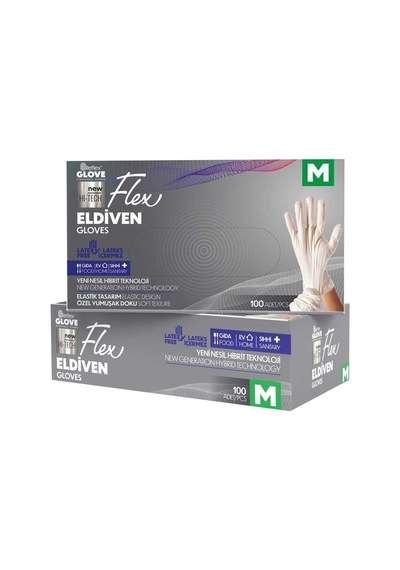 Flex Tpe Krem Eldiven 100 Adet Medium - Tek Kullanımlık Hibrit Sentetik Eldiven 5'li Avantaj Pa Tarı