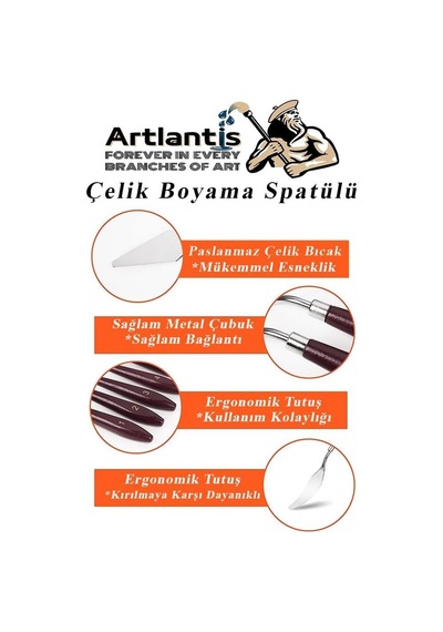 Artlantis Çelik Spatül 5 Li Set Resim Ve Heykel Çelik Spatula Esnek Palet Bıçağı Pasta Spatulası 1 Paket